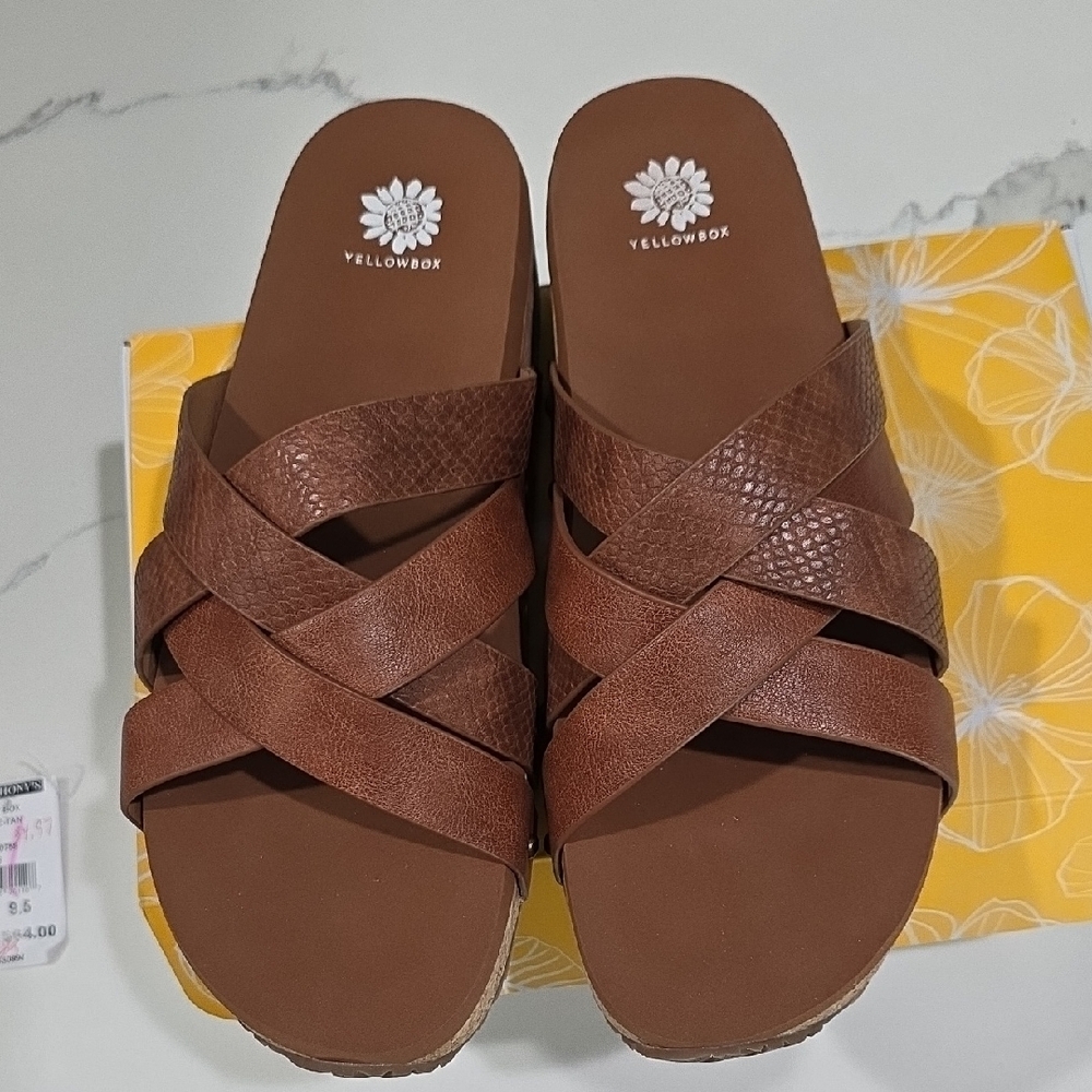 Yellow Box Women's Tan Crisscross Sandals